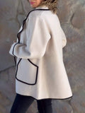 Aurohaya Oversized Wool Coat for Women Long Sleeve Buttoned Pocket Winter Jacket