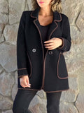 Aurohaya Oversized Wool Coat for Women Long Sleeve Buttoned Pocket Winter Jacket