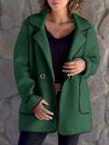 Aurohaya Oversized Wool Coat for Women Long Sleeve Buttoned Pocket Winter Jacket