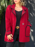 Aurohaya Oversized Wool Coat for Women Long Sleeve Buttoned Pocket Winter Jacket