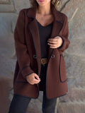 Aurohaya Oversized Wool Coat for Women Long Sleeve Buttoned Pocket Winter Jacket