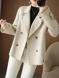 Aurohaya Women’s Double Breasted Peacoat with Notched Collar Short Elegant Casual Winter Coat