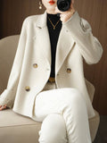 Aurohaya Women’s Double Breasted Peacoat with Notched Collar Short Elegant Casual Winter Coat