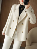 Aurohaya Women’s Double Breasted Peacoat with Notched Collar Short Elegant Casual Winter Coat