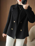 Aurohaya Women’s Double Breasted Peacoat with Notched Collar Short Elegant Casual Winter Coat