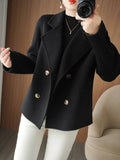 Aurohaya Women’s Double Breasted Peacoat with Notched Collar Short Elegant Casual Winter Coat