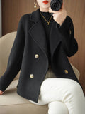 Aurohaya Women’s Double Breasted Peacoat with Notched Collar Short Elegant Casual Winter Coat