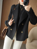 Aurohaya Women’s Double Breasted Peacoat with Notched Collar Short Elegant Casual Winter Coat
