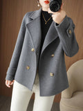 Aurohaya Women’s Double Breasted Peacoat with Notched Collar Short Elegant Casual Winter Coat