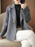 Aurohaya Women’s Double Breasted Peacoat with Notched Collar Short Elegant Casual Winter Coat