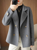 Aurohaya Women’s Double Breasted Peacoat with Notched Collar Short Elegant Casual Winter Coat