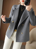 Aurohaya Women’s Double Breasted Peacoat with Notched Collar Short Elegant Casual Winter Coat