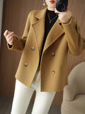 Aurohaya Women’s Double Breasted Peacoat with Notched Collar Short Elegant Casual Winter Coat
