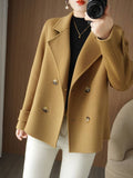 Aurohaya Women’s Double Breasted Peacoat with Notched Collar Short Elegant Casual Winter Coat