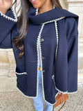 Aurohaya Short Wool Coat with Scarf, Button Closure & Pockets for Women Elegant Casual Winter Jacket
