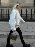 Aurohaya Women’s Short Wool Coat with Notched Collar Oversized Elegant Casual Spring Autumn Jacket