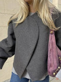 Aurohaya Women’s Short Wool Coat with Notched Collar Oversized Elegant Casual Spring Autumn Jacket