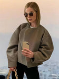 Aurohaya Women’s Short Wool Coat with Notched Collar Oversized Elegant Casual Spring Autumn Jacket