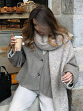 Aurohaya Women’s Short Wool V Neck Coat Oversized Elegant Casual Long Sleeve Jacket