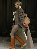 Aurohaya Long Wool Coat with Button Closure, Pockets, and Lapel Collar Elegant Casual Oversized Winter Jacket for Women
