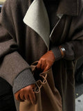 Aurohaya Long Wool Coat with Button Closure, Pockets, and Lapel Collar Elegant Casual Oversized Winter Jacket for Women