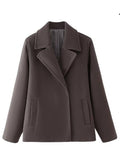 Aurohaya Women’s Short Wool Coat with Notched Collar Oversized Elegant Casual Jacket