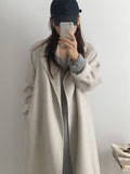 Aurohaya Women’s Long Wool Coat with Notched Collar Belt Oversized Elegant Winter Jacket