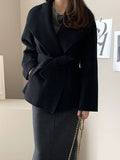 Aurohaya Wool-Look Short Belted Coat Oversized Women’s Casual Blouson with Pockets