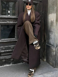 Aurohaya Women’s Long Double Breasted Peacoat with Notched Collar Oversized Elegant Winter Jacket
