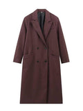 Aurohaya Women’s Long Double Breasted Peacoat with Notched Collar Oversized Elegant Winter Jacket