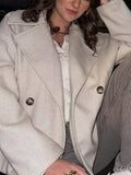 Aurohaya Women’s Short Double Breasted Peacoat with Notched Collar Oversized Elegant Winter Jacket