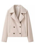Aurohaya Women’s Short Double Breasted Peacoat with Notched Collar Oversized Elegant Winter Jacket