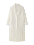 Aurohaya Women’s Long Wool Coat with Fringe Buttons Oversized Elegant Winter Jacket