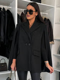 Aurohaya Women’s Unicolor Poncho Coat with Buttons Pockets Oversized Elegant Winter Jacket