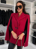 Aurohaya Women’s Unicolor Poncho Coat with Buttons Pockets Oversized Elegant Winter Jacket