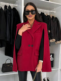 Aurohaya Women’s Unicolor Poncho Coat with Buttons Pockets Oversized Elegant Winter Jacket