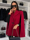 Aurohaya Women’s Unicolor Poncho Coat with Buttons Pockets Oversized Elegant Winter Jacket
