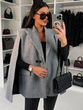 Aurohaya Women’s Unicolor Poncho Coat with Buttons Pockets Oversized Elegant Winter Jacket