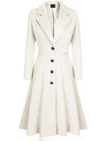Aurohaya Elegant Wool Trapeze Coat with Button Front Lapel Collar for Women Casual Stylish Winter Jacket