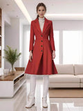 Aurohaya Elegant Wool Trapeze Coat with Button Front Lapel Collar for Women Casual Stylish Winter Jacket