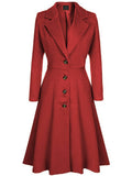 Aurohaya Elegant Wool Trapeze Coat with Button Front Lapel Collar for Women Casual Stylish Winter Jacket