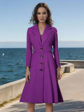 Aurohaya Elegant Wool Trapeze Coat with Button Front Lapel Collar for Women Casual Stylish Winter Jacket