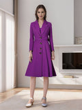 Aurohaya Elegant Wool Trapeze Coat with Button Front Lapel Collar for Women Casual Stylish Winter Jacket