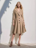Aurohaya Elegant Wool Trapeze Coat with Button Front Lapel Collar for Women Casual Stylish Winter Jacket