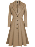 Aurohaya Elegant Wool Trapeze Coat with Button Front Lapel Collar for Women Casual Stylish Winter Jacket