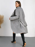 Aurohaya Women’s Wool Blend Belted Long Coat Elegant High Neck Double Breasted Winter Jacket with Pockets