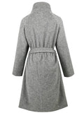 Aurohaya Women’s Wool Blend Belted Long Coat Elegant High Neck Double Breasted Winter Jacket with Pockets