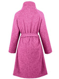 Aurohaya Women’s Wool Blend Belted Long Coat Elegant High Neck Double Breasted Winter Jacket with Pockets