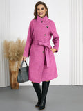 Aurohaya Women’s Wool Blend Belted Long Coat Elegant High Neck Double Breasted Winter Jacket with Pockets