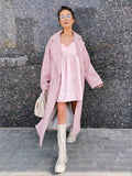 Aurohaya Plaid Wool Coat Long Double Breasted Belted Houndstooth Overcoat Women Elegant Casual
